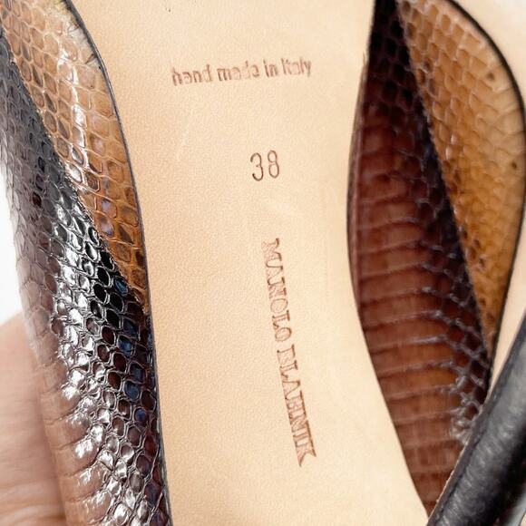 Manolo Blahnik Brown Tan Genuine Python Pointed Toe Stiletto Heel Pumps IT 38 - Picture 12 of 12